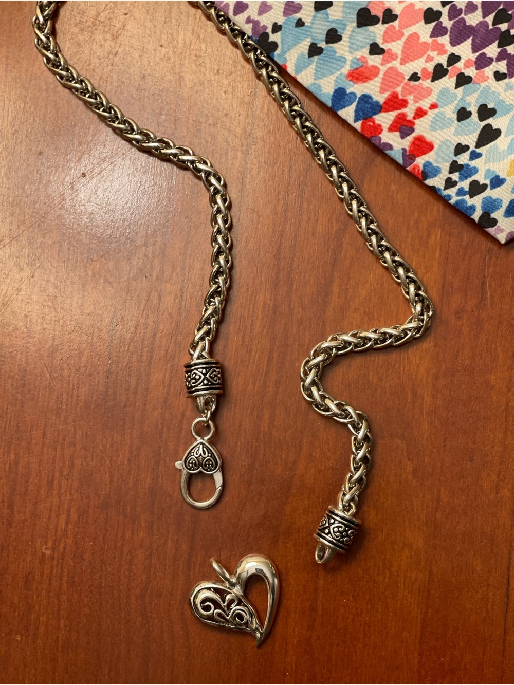 Brighton Silver-Tone Braided Chain with Ornate Heart Charm